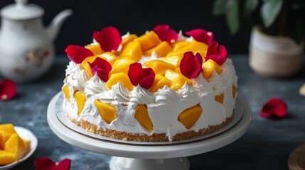 Whipped mango cake w/roses