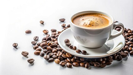 Fototapeta premium Delicious cup of coffee on white background in studio style