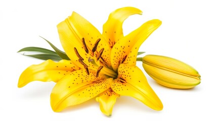 Yellow lily flower on white