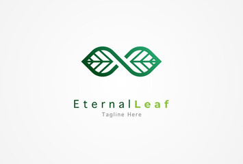 Infinity Leaf logo. Leaf with infinity symbol of immortality combination. Leaf logo design template design element. vector illustration