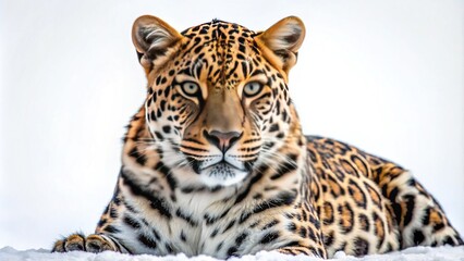 Stunning Leopard in Pounce Position on White Background â€“ Fashion Photography Inspired