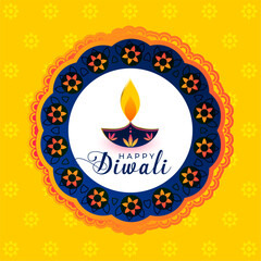 happy diwali festive rangoli background with diya