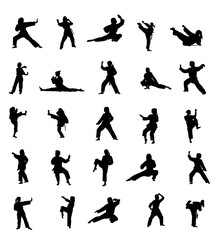 Action pose set silhouette of a female warrior