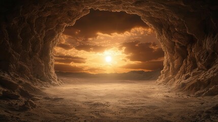 Sun shining through cave opening