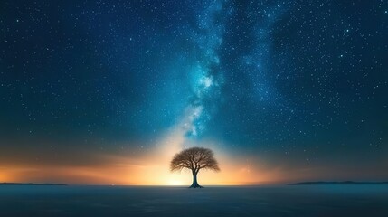Obraz premium Lonely tree under starry night sky