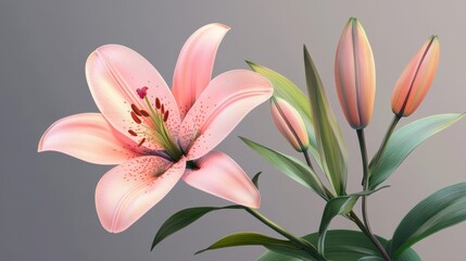 Fototapeta premium Lily blooms on gray