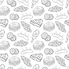 food pattern. doodle food pattern. seamless pattern of food and beverage. hand drawn food pattern background