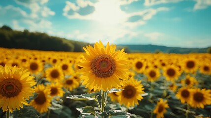 A field of sunflowers in full bloom on a sunny day.