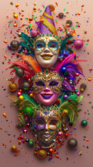 Colorful Mardi Gras Masks with Confetti