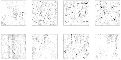 Grunge overlay textures with dust grain isolated on white background. Vintage grunge background with dirty edges and scratches.