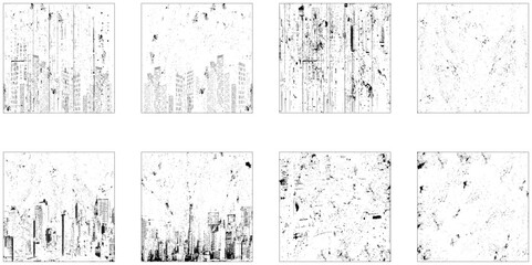 Grunge overlay textures with dust grain isolated on white background. Vintage grunge background with dirty edges and scratches.