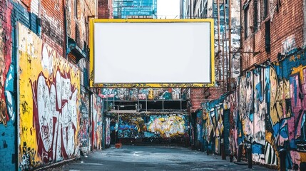 Fototapeta premium Vibrant Urban Alley with Blank Billboard Space