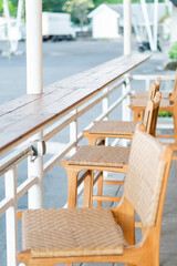 Wooden Bar Stools in Outdoor Setting