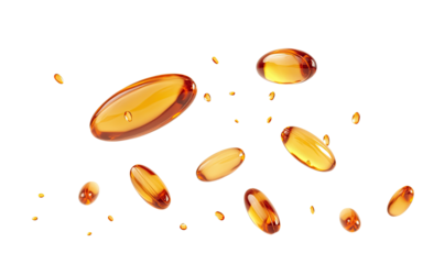 Falling Fish oil pill on transparent background