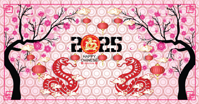 Happy Chinese new year 2025 Zodiac sign, year of the Snake.