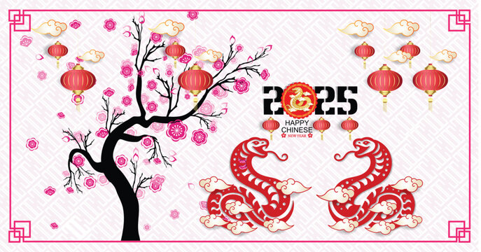Happy Chinese new year 2025 Zodiac sign, year of the Snake.