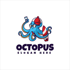 Vector Logo Illustration Octopus Mascot Cartoon Style