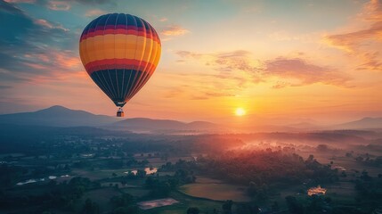 Obraz premium Hot Air Balloon Rising Above Scenic Landscape
