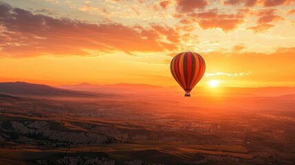 Obraz premium Captivating Hot Air Balloon Rising Above Landscape