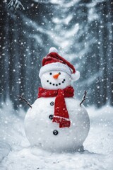 Obraz premium Cute snowman. Winter holiday theme.