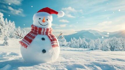 Obraz premium Cute snowman. Winter holiday theme.