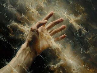 Fototapeta premium Reaching for Light: A Surrealist Hand Painting