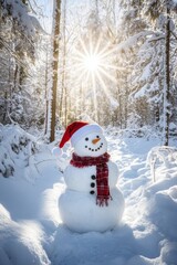 Obraz premium Cute snowman. Winter holiday theme.
