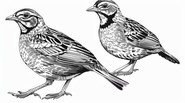 black and white birds, detailed drawing clip art preview
