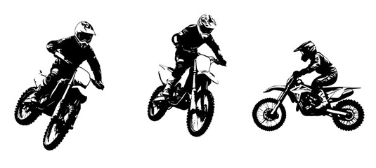 silhouettes of man riding on motocross vector design