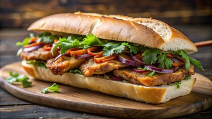 Delicious pork belly banh mi sandwich
