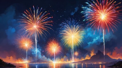 fireworks above the city