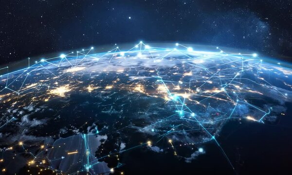 Earth at night with line connection