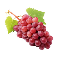 Fototapeta premium A bunch of fresh red grapes with green leaves on a transparent background showcasing their natural beauty and ripeness