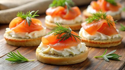 Delicious smoked salmon canapes with cream cheese and dill