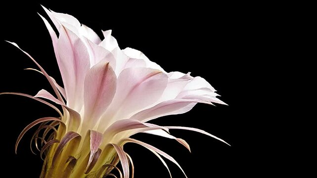 echinops cactus flower with moving petals in a closeup on a black background