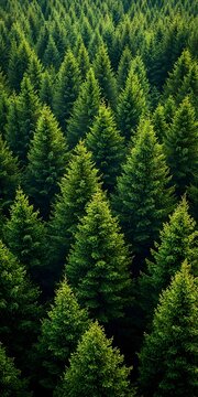 A dense forest of evergreen trees creates a captivating, natural pattern.