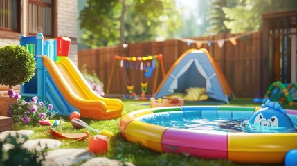 Backyard Summer Fun with an Inflatable Pool and Toys