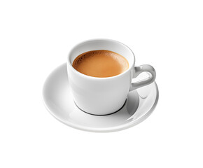 Naklejka premium A steaming cup of coffee on a white saucer inviting warmth in a cozy setting during morning hours