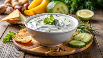 Delightful and sumptuous tzatziki sauce on a plate