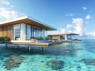 Fototapeta premium Modern Overwater Villas with Ocean Views and Clear Water