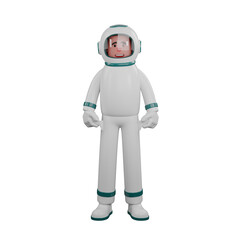 Professional Male Astronaut in 3D Animation. A male astronaut stands while showing his two inner pockets. Space