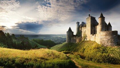 Fototapeta premium The charm of castles at sunrise and sunset.