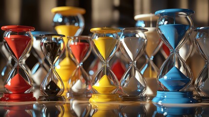 Fototapeta premium Colorful Hourglasses Displaying Time's Passage