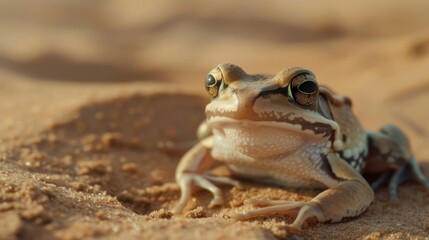 Obraz premium Close-up of a Brown Frog on Sandy Ground
