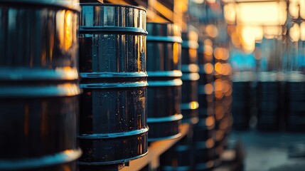 Close-Up Shot of Stacked Oil Barrels in Refinery