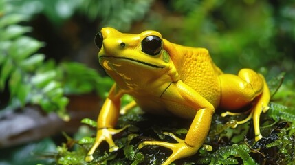 Naklejka premium A Golden Poison Dart Frog Perched on Green Foliage