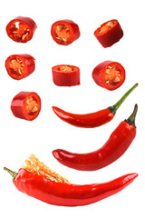 Red hot chili peppers on transparent or white background