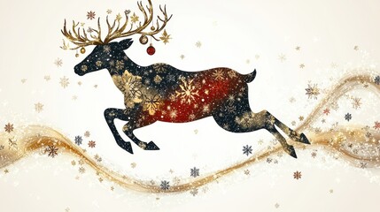 Enchanting Reindeer in Vibrant Abstract Art with Snowflakes and Festive Colors Perfect for Holiday Decor and Winter Inspiration