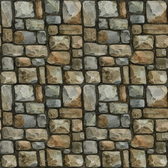 Solid stone surface seamless pattern element. Watercolor illustration. Hand drawn various stones, rocks background. Rocky wall texture surface seamless pattern