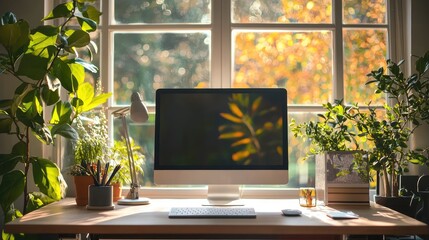 Serene Home Office Space with Natural Light